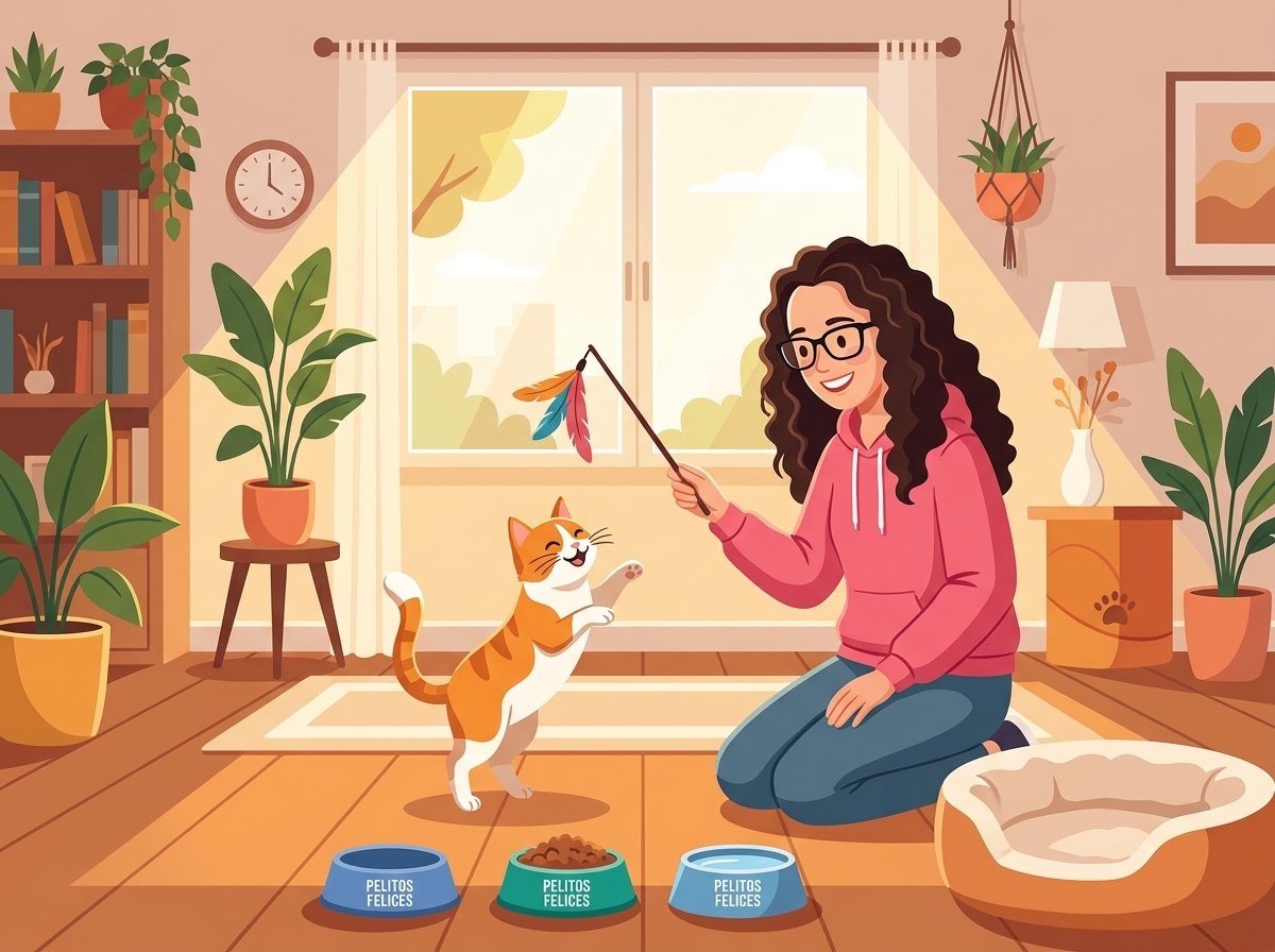 Cuidadora con mascota en el hogar